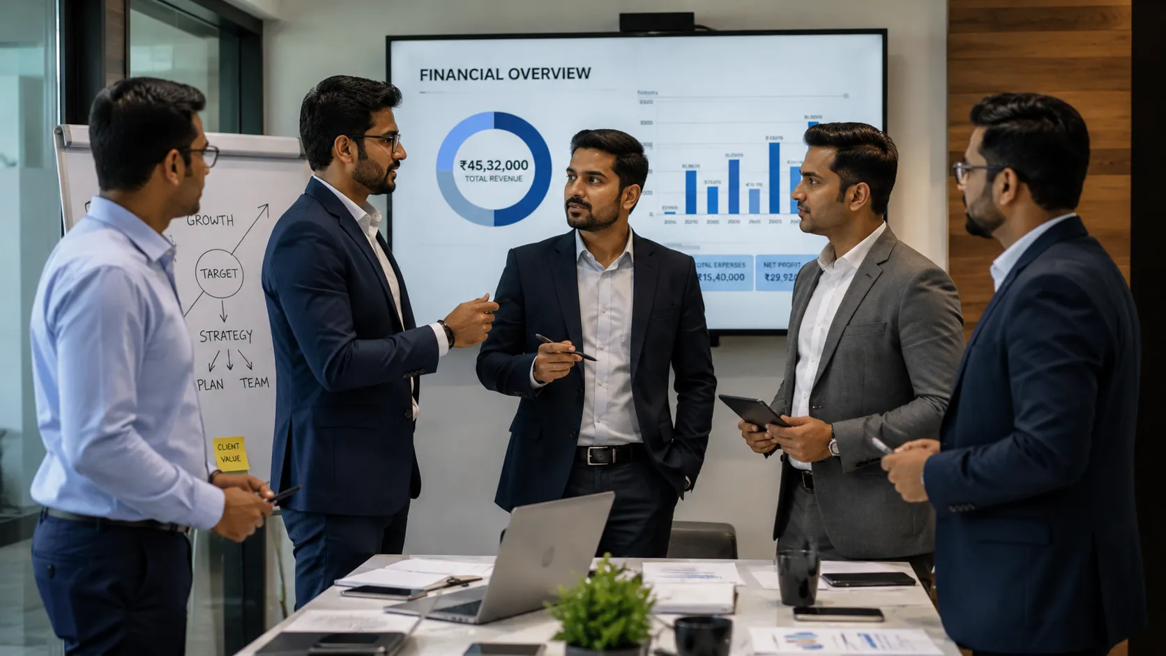 Finance professionals in discussion